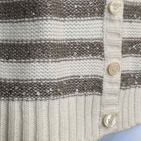 CROPPED STRIPED SEQUINED CARDIGAN/SWEATER. ARIZONA CABLE KNIT, 5 BUTTON UP STYLE - Picture 9 of 16